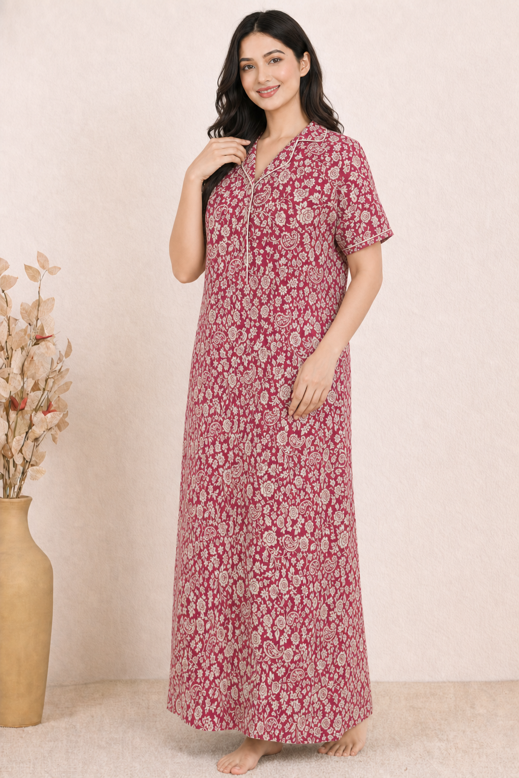 Bahumaan Pure Cotton Nighty for Woman | Floral Gown for Women Nightwear with Pocket | Cotton Nighty for Women Stylish | Maxi for Women Cotton