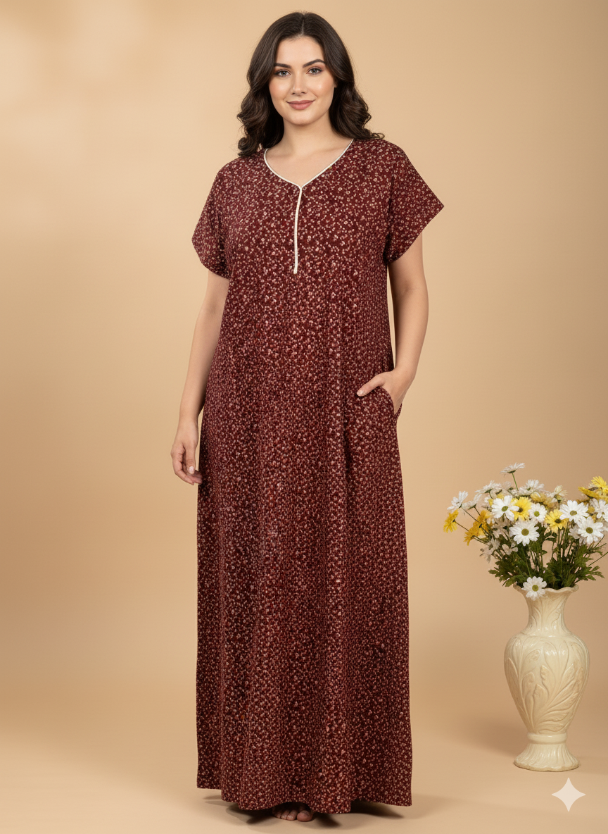 Bahumaan Pure Cotton Nighty for Woman | Floral Gown for Women Nightwear with Pocket | Cotton Nighty for Women Stylish | Perfect for Daily Comfort | Maxi Women