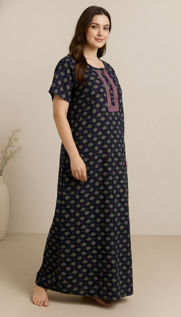 Bahumaan Pure Cotton Nighty for Woman | Floral Gown for Women Nightwear with Pocket | Cotton Nighty for Women Stylish | Perfect for Daily Comfort | Maxi Women