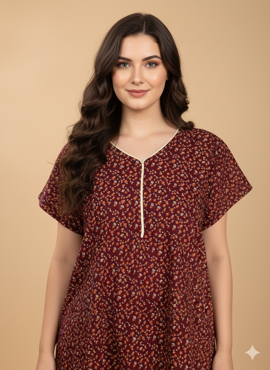 Bahumaan Pure Cotton Nighty for Woman | Floral Gown for Women Nightwear with Pocket | Cotton Nighty for Women Stylish | Perfect for Daily Comfort | Maxi Women