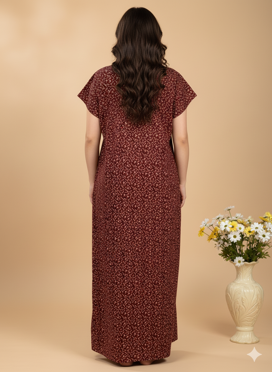Bahumaan Pure Cotton Nighty for Woman | Floral Gown for Women Nightwear with Pocket | Cotton Nighty for Women Stylish | Perfect for Daily Comfort | Maxi Women