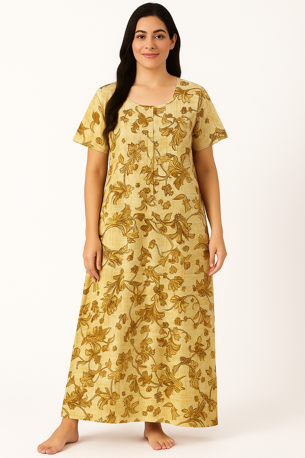 Bahumaan Pure Cotton Frock Nighty for Women with Pocket Free Size | Maxi Dress for Women Cotton | Night Dress for Woman Gown | Cotton Nighty for Women Stylish