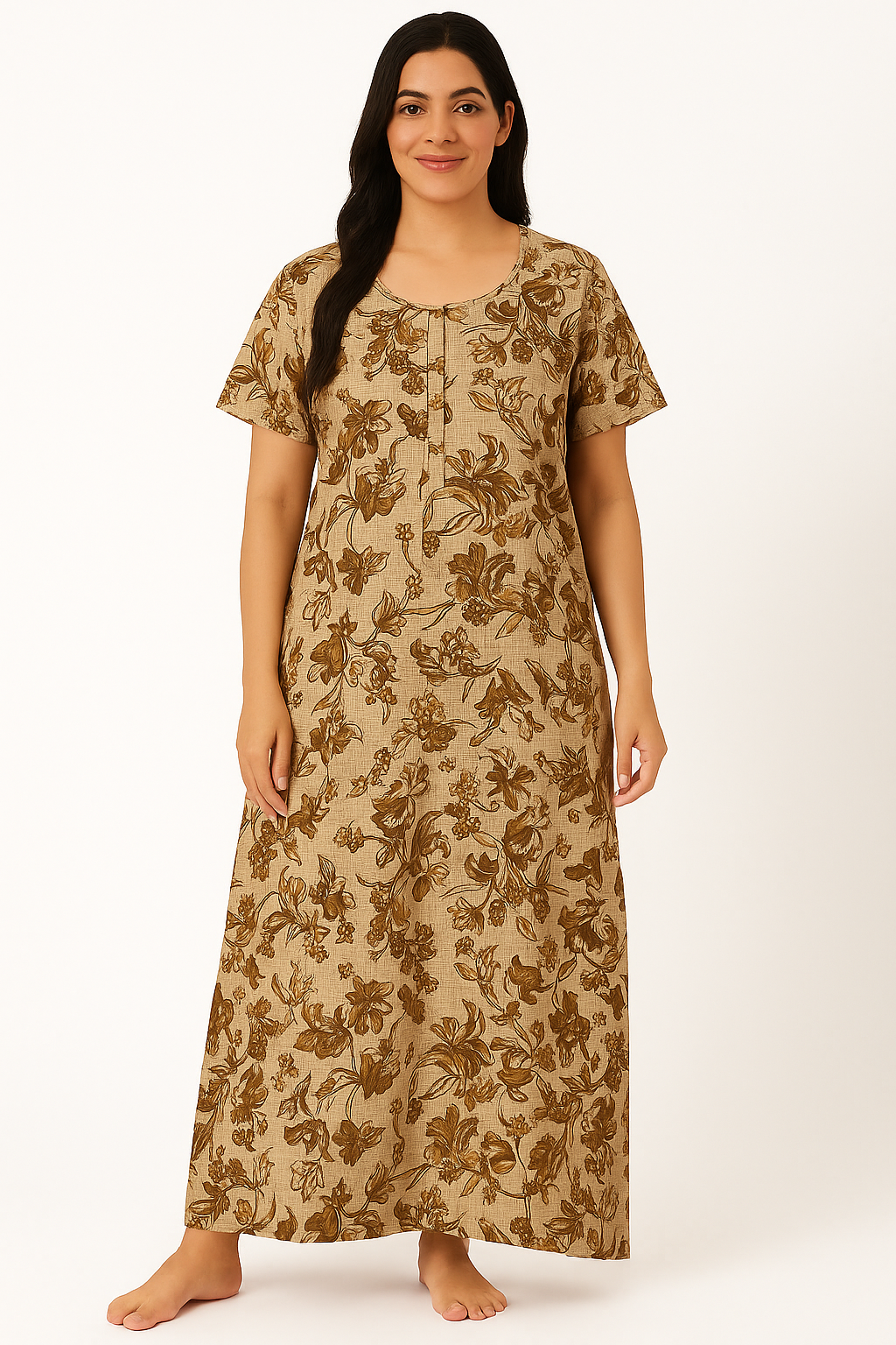 Bahumaan Pure Cotton Frock Nighty for Women with Pocket Free Size | Maxi Dress for Women Cotton | Night Dress for Woman Gown | Cotton Nighty for Women Stylish