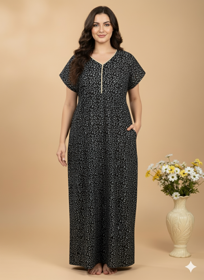 Bahumaan Pure Cotton Nighty for Woman | Floral Gown for Women Nightwear with Pocket | Cotton Nighty for Women Stylish | Perfect for Daily Comfort | Maxi Women