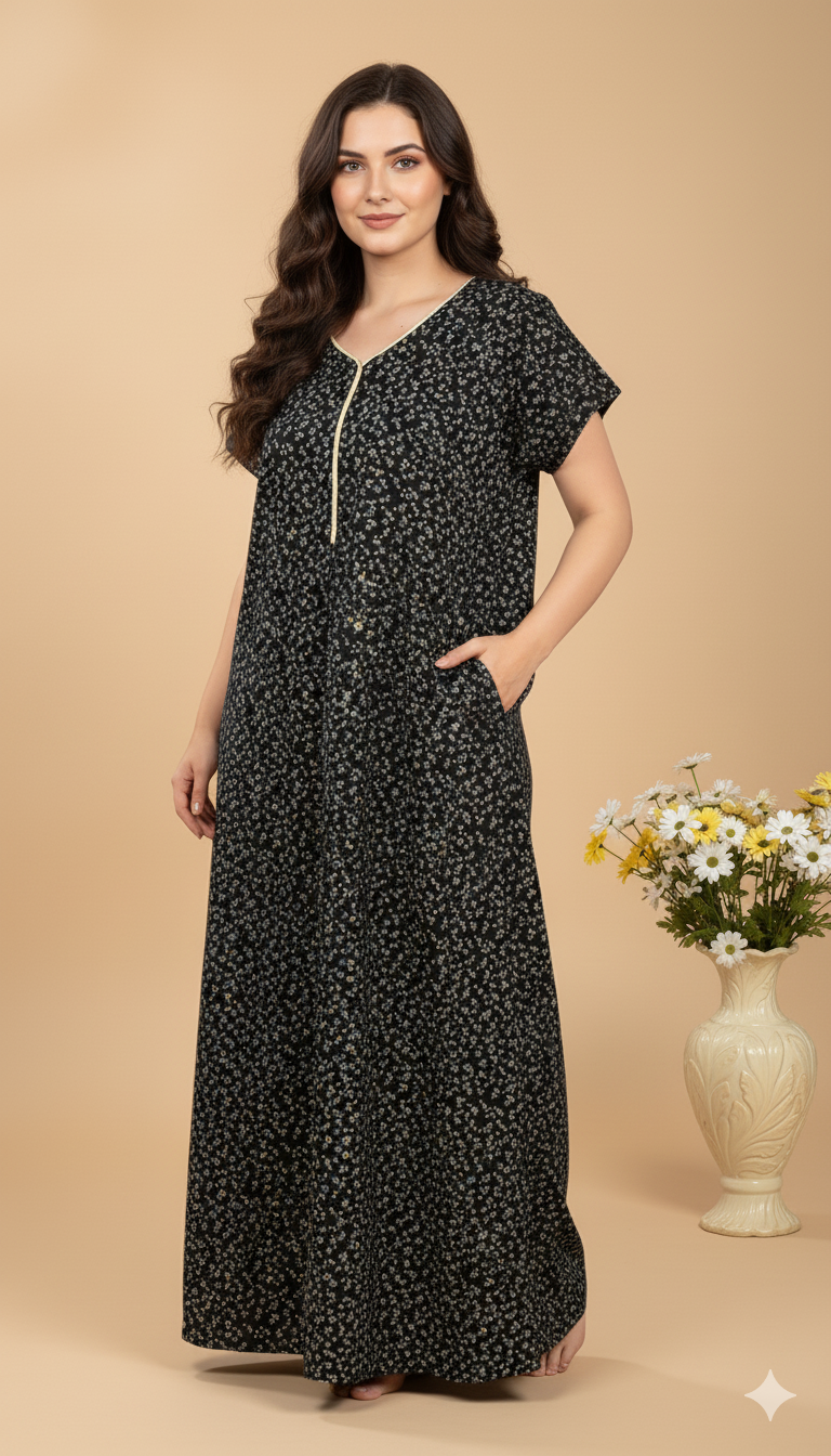 Bahumaan Pure Cotton Nighty for Woman | Floral Gown for Women Nightwear with Pocket | Cotton Nighty for Women Stylish | Perfect for Daily Comfort | Maxi Women