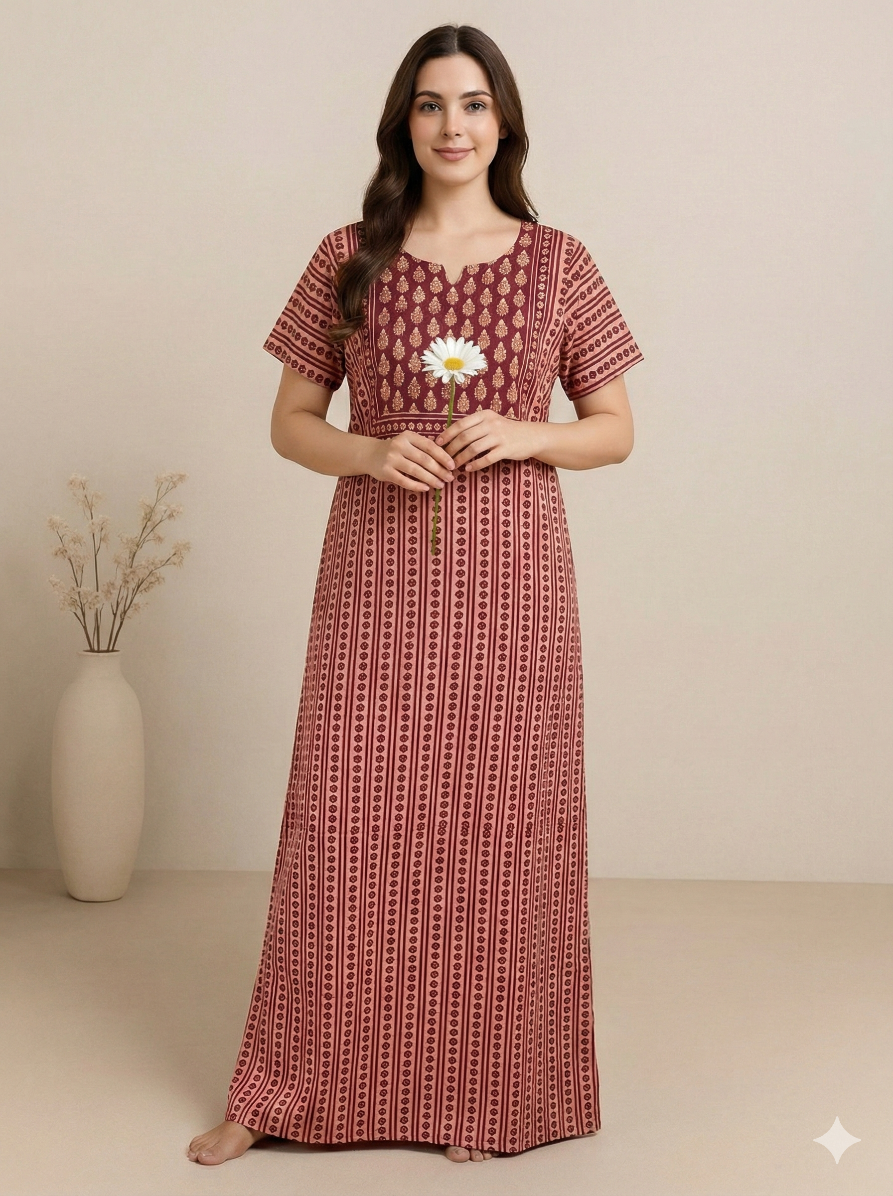 Bahumaan Pure Cotton Nighty for Woman | Floral Gown for Women Nightwear with Pocket | Cotton Nighty for Women Stylish | Perfect for Daily Comfort | Maxi Women