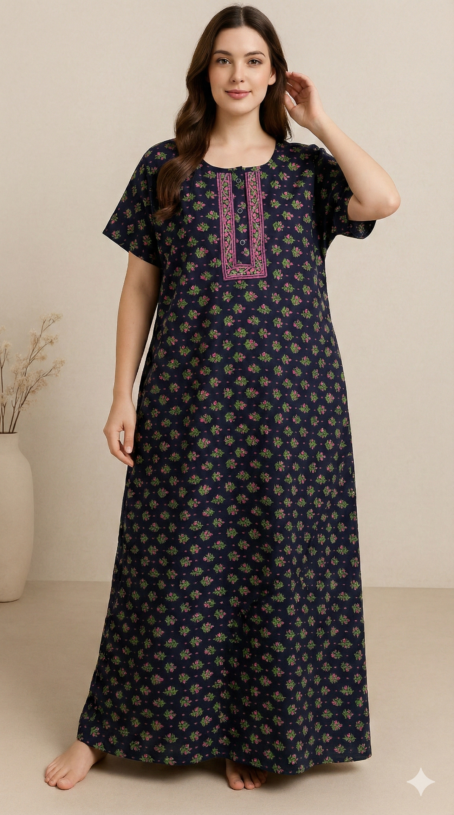 Bahumaan Pure Cotton Nighty for Woman | Floral Gown for Women Nightwear with Pocket | Cotton Nighty for Women Stylish | Perfect for Daily Comfort | Maxi Women