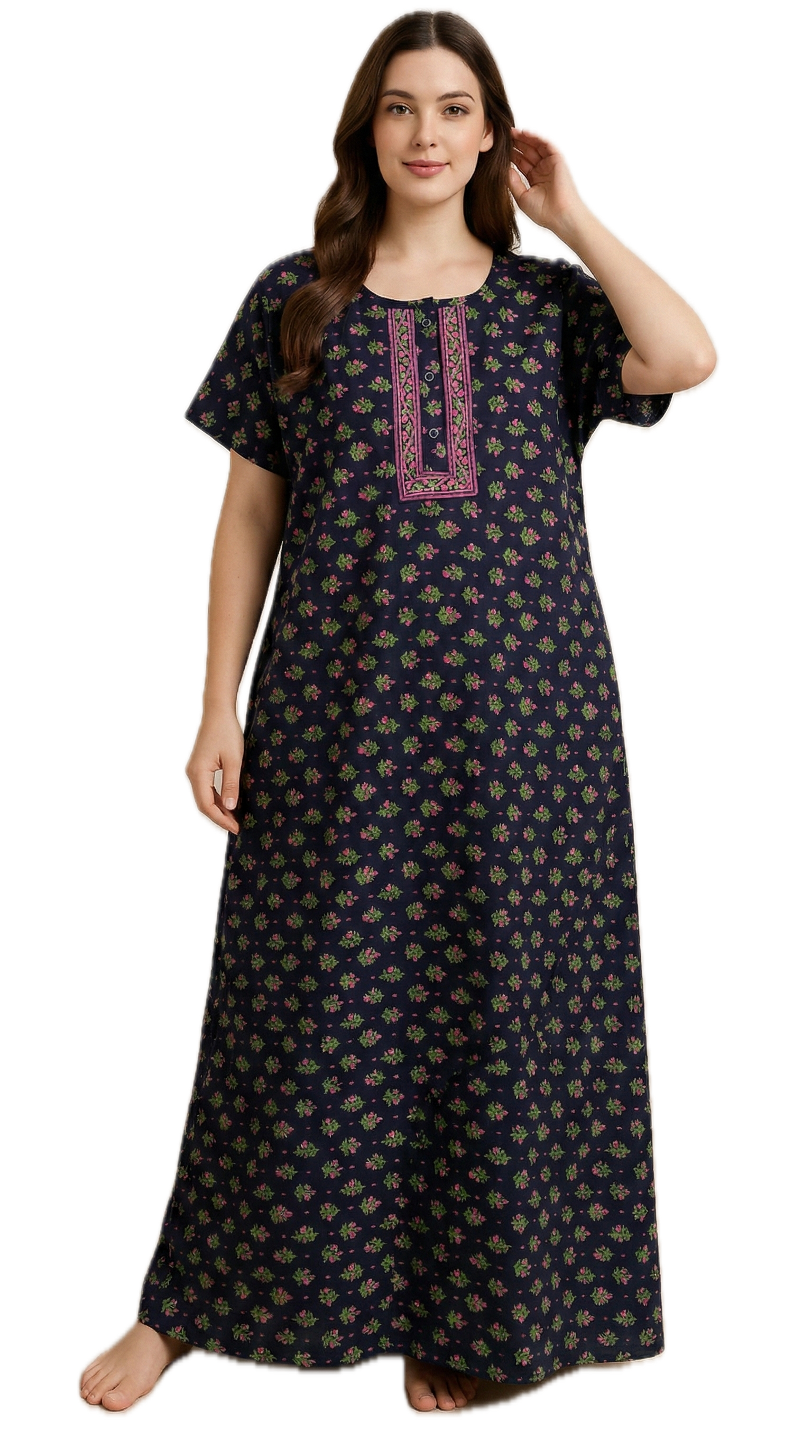 Bahumaan Pure Cotton Nighty for Woman | Floral Gown for Women Nightwear with Pocket | Cotton Nighty for Women Stylish | Perfect for Daily Comfort | Maxi Women