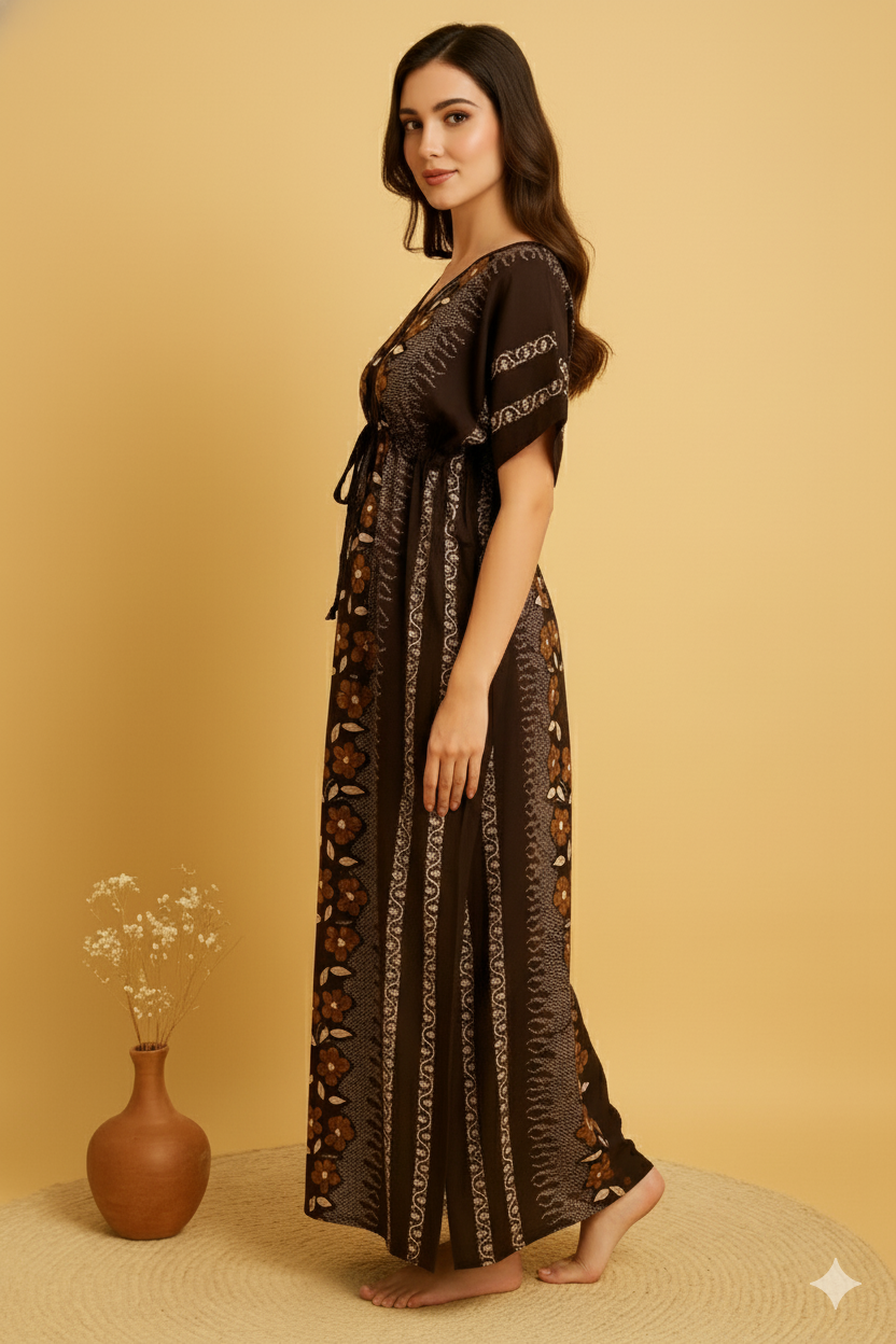 Bahumaan Pure Cotton Kaftan Nighty for Women | Kaftan Maxi for Women | Kaftan Night Gowns for Women | Cotton Nighty for Women Stylish