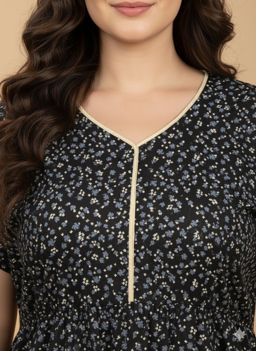 Bahumaan Pure Cotton Nighty for Woman | Floral Gown for Women Nightwear with Pocket | Cotton Nighty for Women Stylish | Perfect for Daily Comfort | Maxi Women