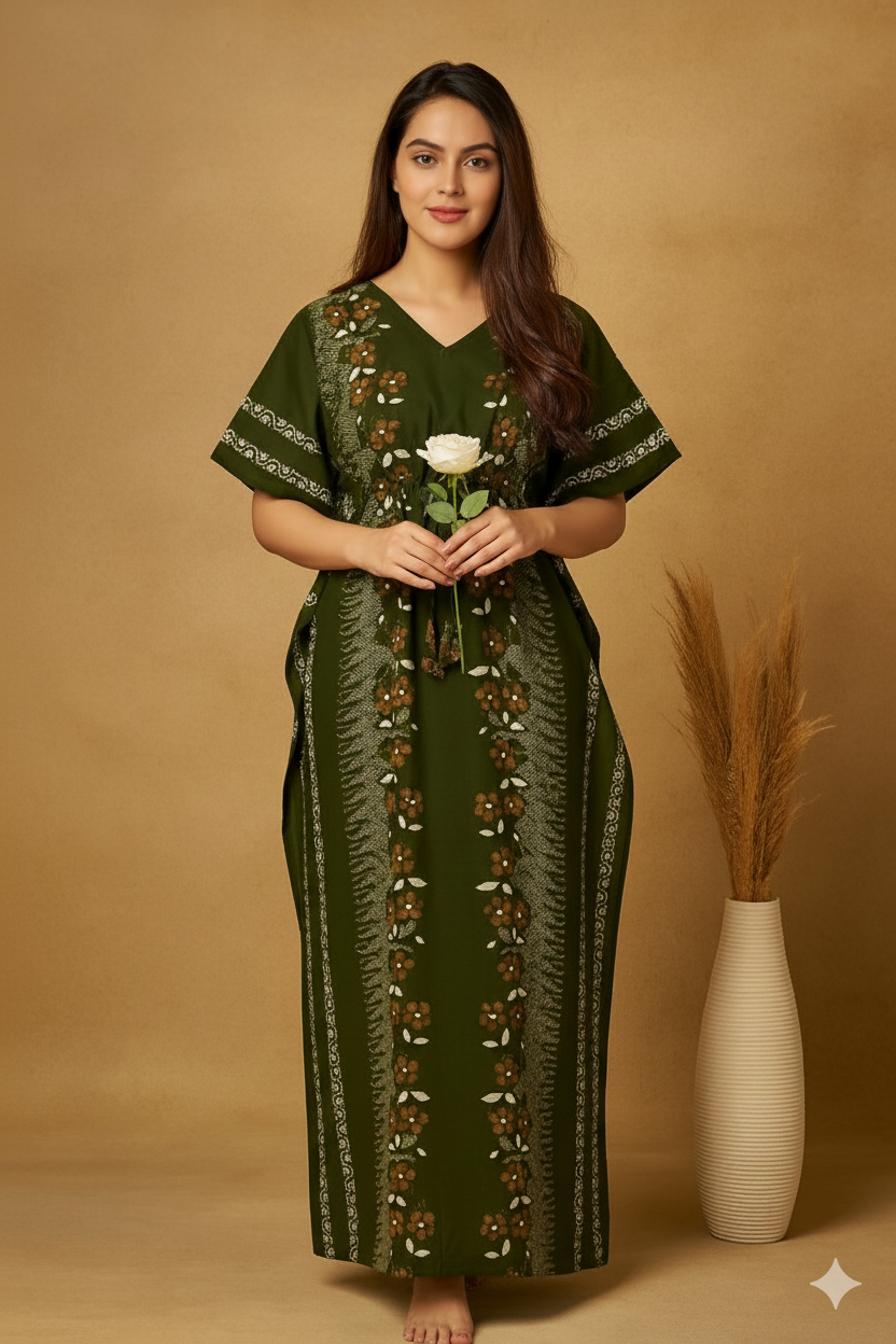 Bahumaan Pure Cotton Kaftan Nighty for Women | Kaftan Maxi for Women | Kaftan Night Gowns for Women | Cotton Nighty for Women Stylish