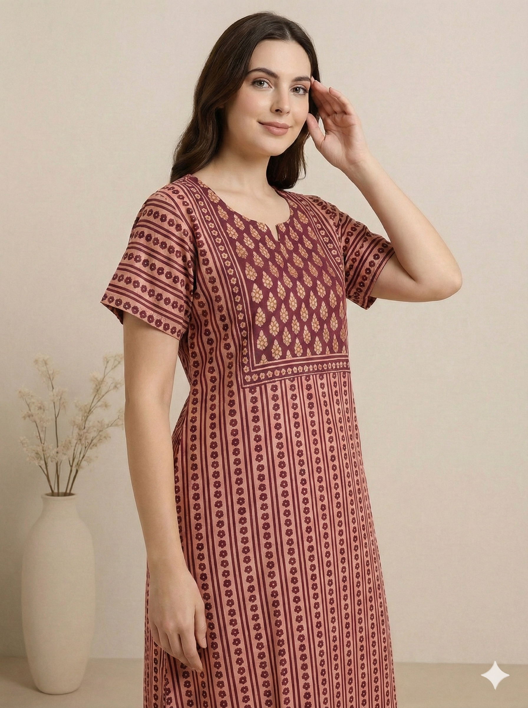 Bahumaan Pure Cotton Nighty for Woman | Floral Gown for Women Nightwear with Pocket | Cotton Nighty for Women Stylish | Perfect for Daily Comfort | Maxi Women