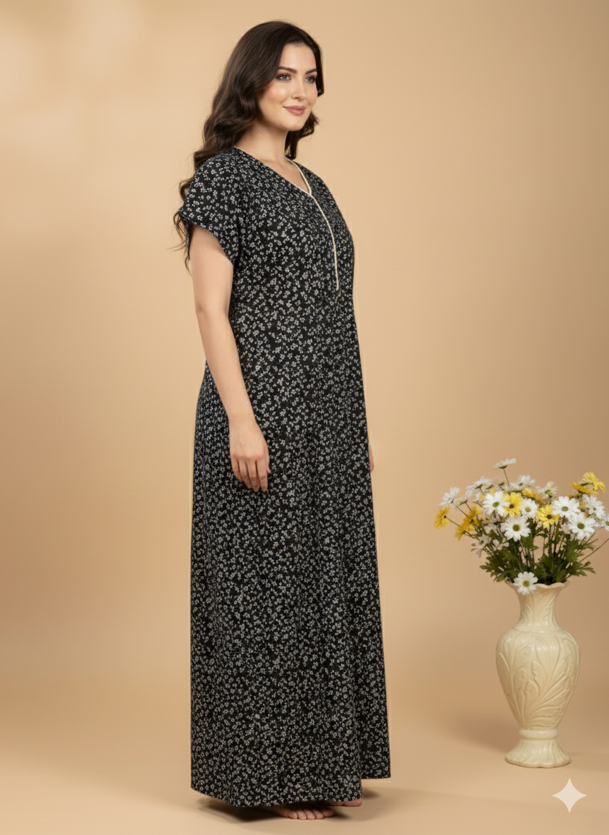 Bahumaan Pure Cotton Nighty for Woman | Floral Gown for Women Nightwear with Pocket | Cotton Nighty for Women Stylish | Perfect for Daily Comfort | Maxi Women