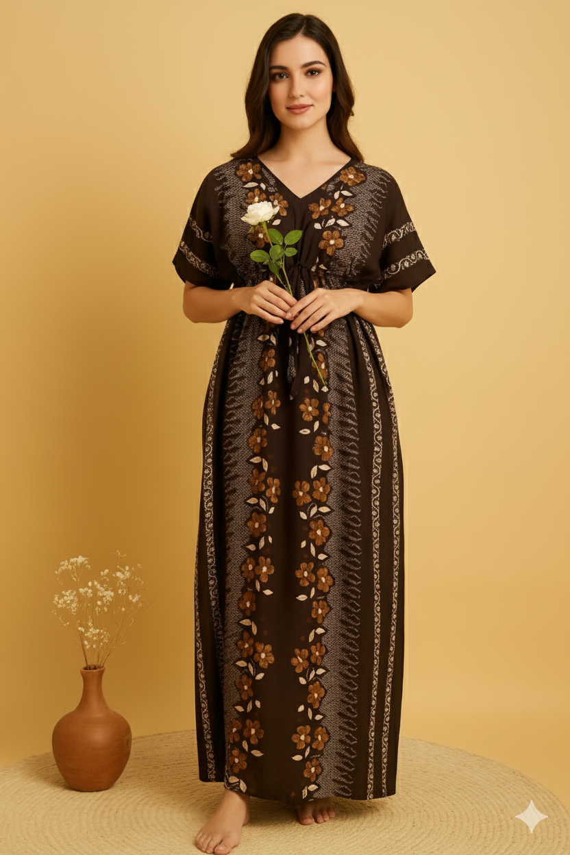 Bahumaan Pure Cotton Kaftan Nighty for Women | Kaftan Maxi for Women | Kaftan Night Gowns for Women | Cotton Nighty for Women Stylish