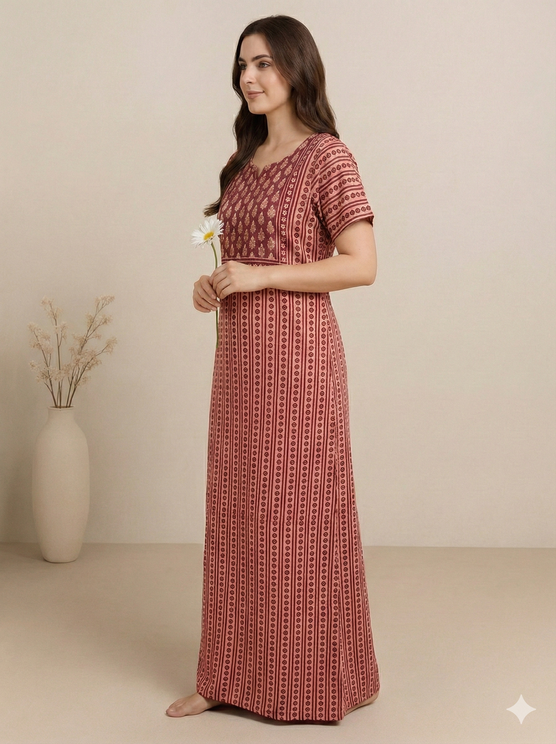 Bahumaan Pure Cotton Nighty for Woman | Floral Gown for Women Nightwear with Pocket | Cotton Nighty for Women Stylish | Perfect for Daily Comfort | Maxi Women