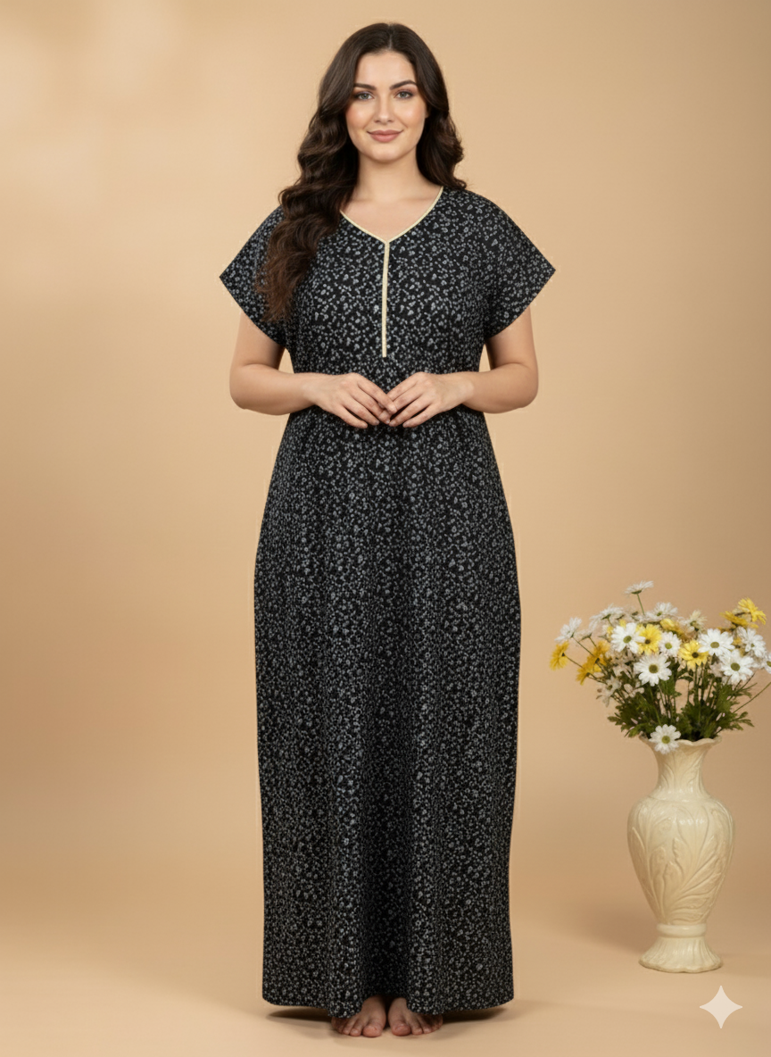 Bahumaan Pure Cotton Nighty for Woman | Floral Gown for Women Nightwear with Pocket | Cotton Nighty for Women Stylish | Perfect for Daily Comfort | Maxi Women