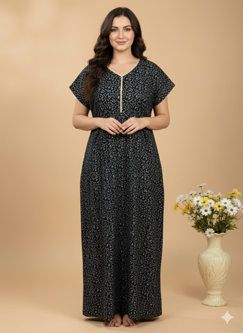 Bahumaan Pure Cotton Nighty for Woman | Floral Gown for Women Nightwear with Pocket | Cotton Nighty for Women Stylish | Perfect for Daily Comfort | Maxi Women