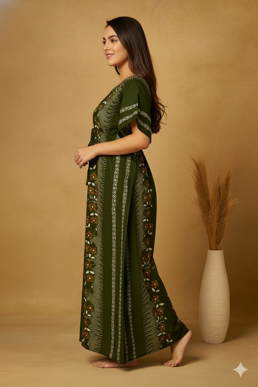 Bahumaan Pure Cotton Kaftan Nighty for Women | Kaftan Maxi for Women | Kaftan Night Gowns for Women | Cotton Nighty for Women Stylish