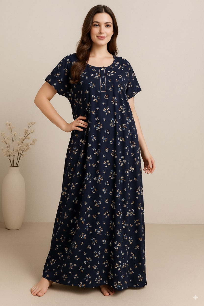 Bahumaan Pure Cotton Nighty for Woman | Floral Gown for Women Nightwear with Pocket | Cotton Nighty for Women Stylish | Maxi for Women Cotton