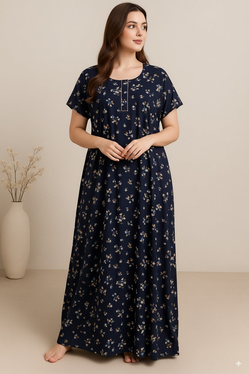 Bahumaan Pure Cotton Nighty for Woman | Floral Gown for Women Nightwear with Pocket | Cotton Nighty for Women Stylish | Maxi for Women Cotton