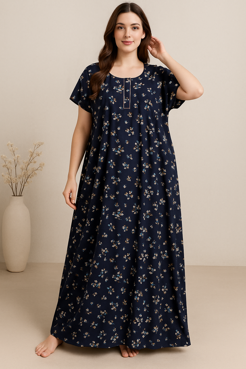Bahumaan Pure Cotton Nighty for Woman | Floral Gown for Women Nightwear with Pocket | Cotton Nighty for Women Stylish | Maxi for Women Cotton