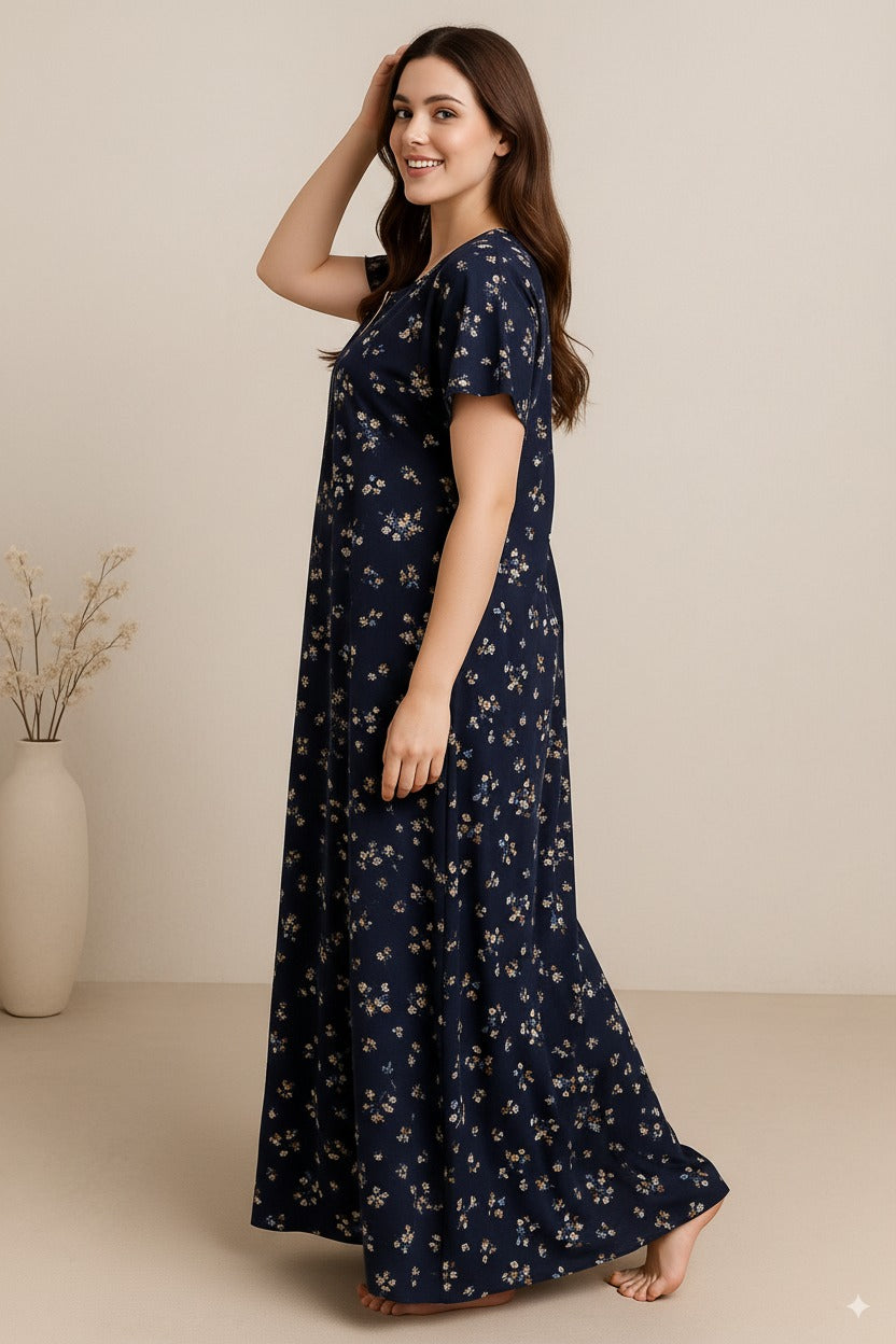 Bahumaan Pure Cotton Nighty for Woman | Floral Gown for Women Nightwear with Pocket | Cotton Nighty for Women Stylish | Maxi for Women Cotton