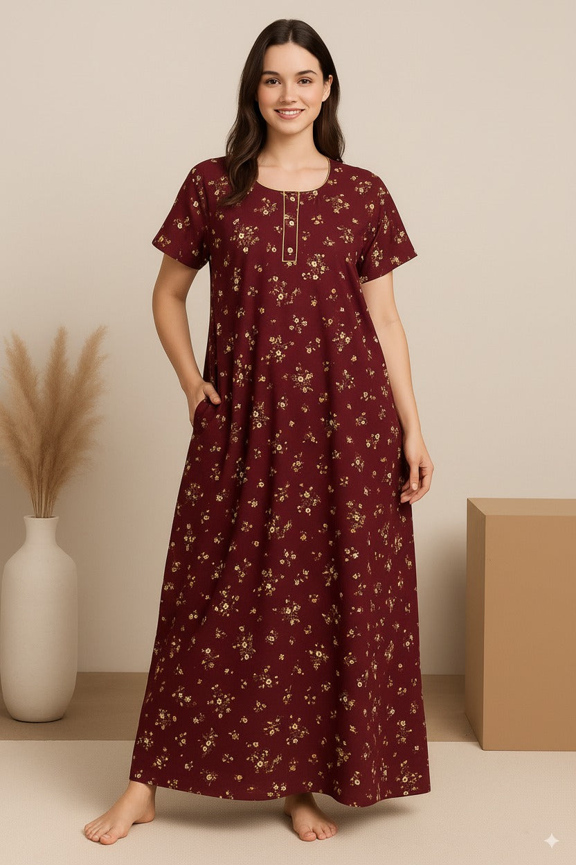 Bahumaan Pure Cotton Nighty for Woman | Floral Gown for Women Nightwear with Pocket | Cotton Nighty for Women Stylish | Maxi for Women Cotton