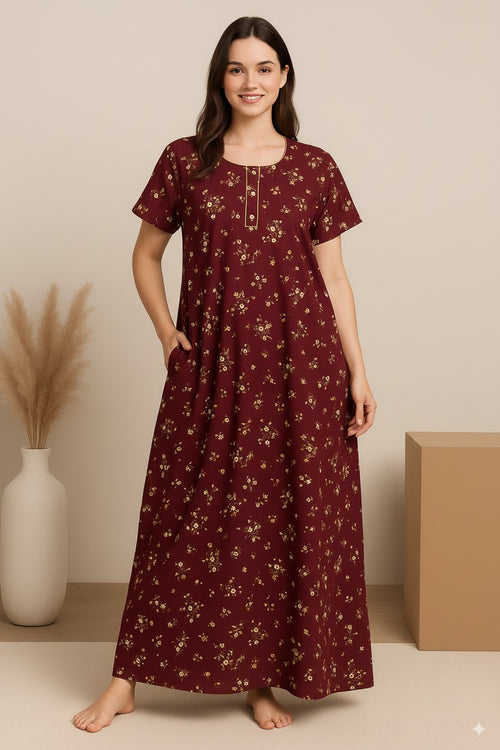 Bahumaan Pure Cotton Nighty for Woman | Floral Gown for Women Nightwear with Pocket | Cotton Nighty for Women Stylish | Maxi for Women Cotton