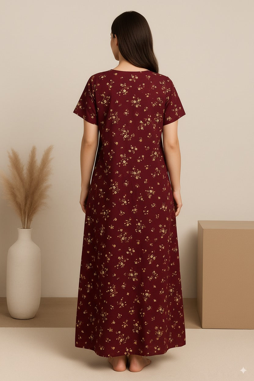 Bahumaan Pure Cotton Nighty for Woman | Floral Gown for Women Nightwear with Pocket | Cotton Nighty for Women Stylish | Maxi for Women Cotton