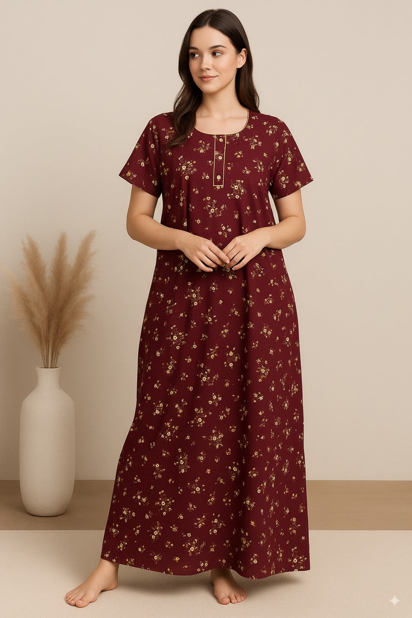 Bahumaan Pure Cotton Nighty for Woman | Floral Gown for Women Nightwear with Pocket | Cotton Nighty for Women Stylish | Maxi for Women Cotton