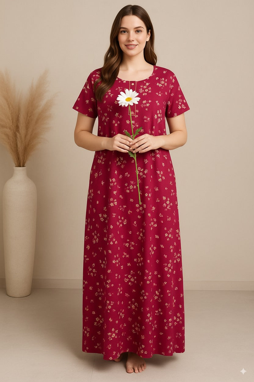 Bahumaan Pure Cotton Nighty for Woman | Floral Gown for Women Nightwear with Pocket | Cotton Nighty for Women Stylish | Maxi for Women Cotton