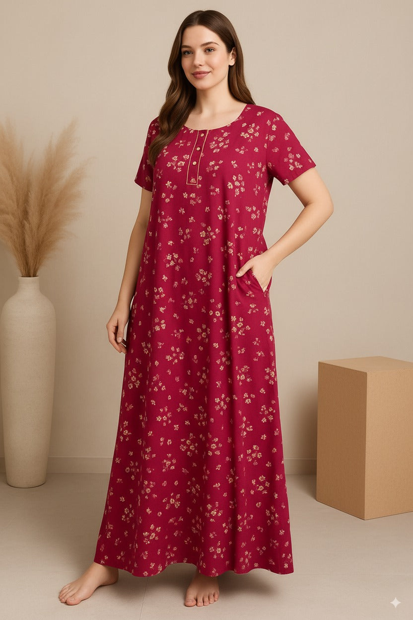 Bahumaan Pure Cotton Nighty for Woman | Floral Gown for Women Nightwear with Pocket | Cotton Nighty for Women Stylish | Maxi for Women Cotton