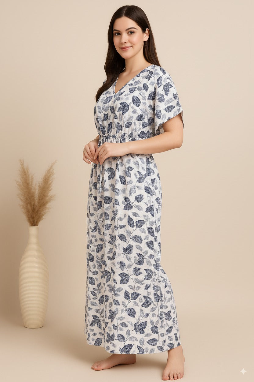 Bahumaan White Cotton Pull-On Kaftan Nighty
