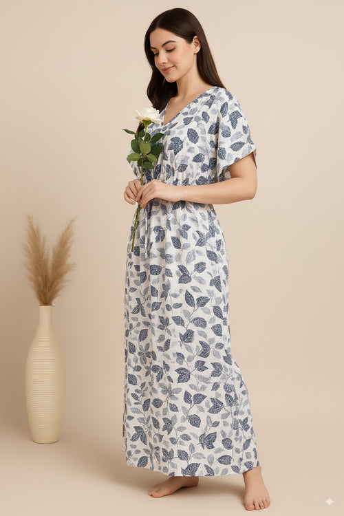 Bahumaan White Cotton Pull-On Kaftan Nighty