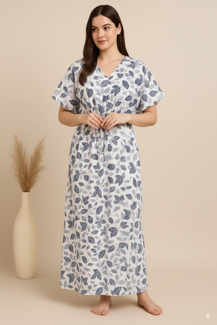 Bahumaan White Cotton Pull-On Kaftan Nighty