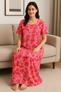 Bahumaan Pure Cotton Frock Nighty for Women with Pocket Free Size | Maxi Dress for Women Cotton | Night Dress for Woman Gown | Cotton Nighty for Women Stylish