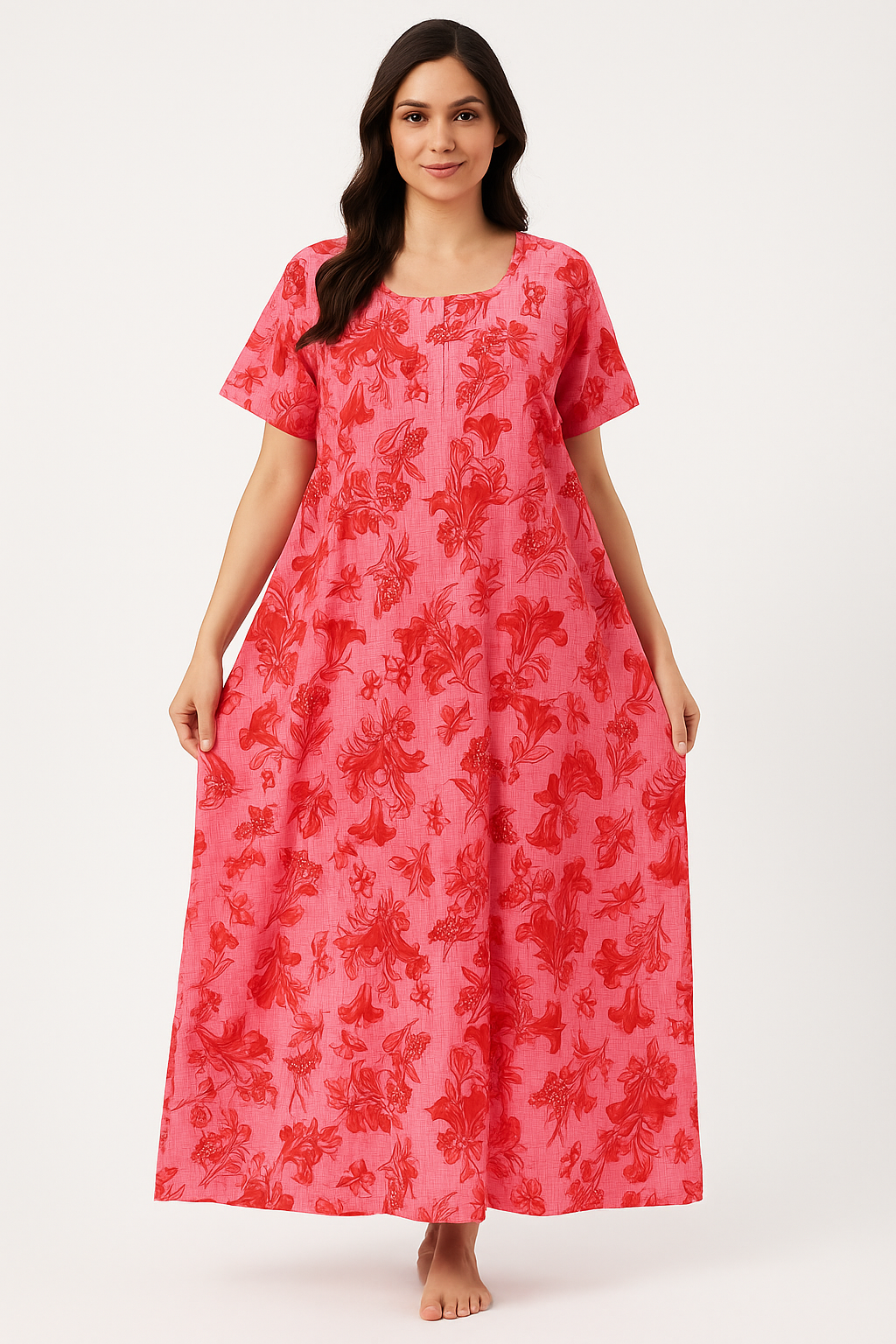 Bahumaan Pure Cotton Frock Nighty for Women with Pocket Free Size | Maxi Dress for Women Cotton | Night Dress for Woman Gown | Cotton Nighty for Women Stylish