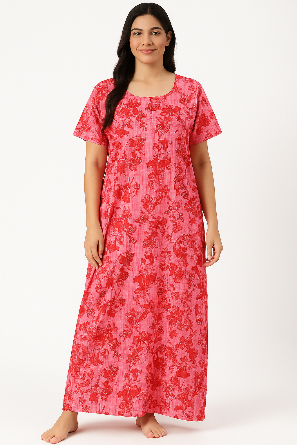 Bahumaan Pure Cotton Frock Nighty for Women with Pocket Free Size | Maxi Dress for Women Cotton | Night Dress for Woman Gown | Cotton Nighty for Women Stylish