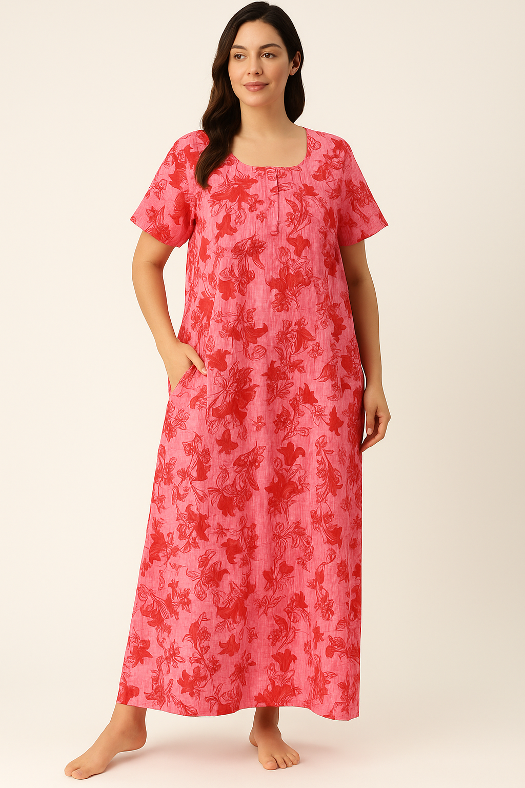 Bahumaan Pure Cotton Frock Nighty for Women with Pocket Free Size | Maxi Dress for Women Cotton | Night Dress for Woman Gown | Cotton Nighty for Women Stylish