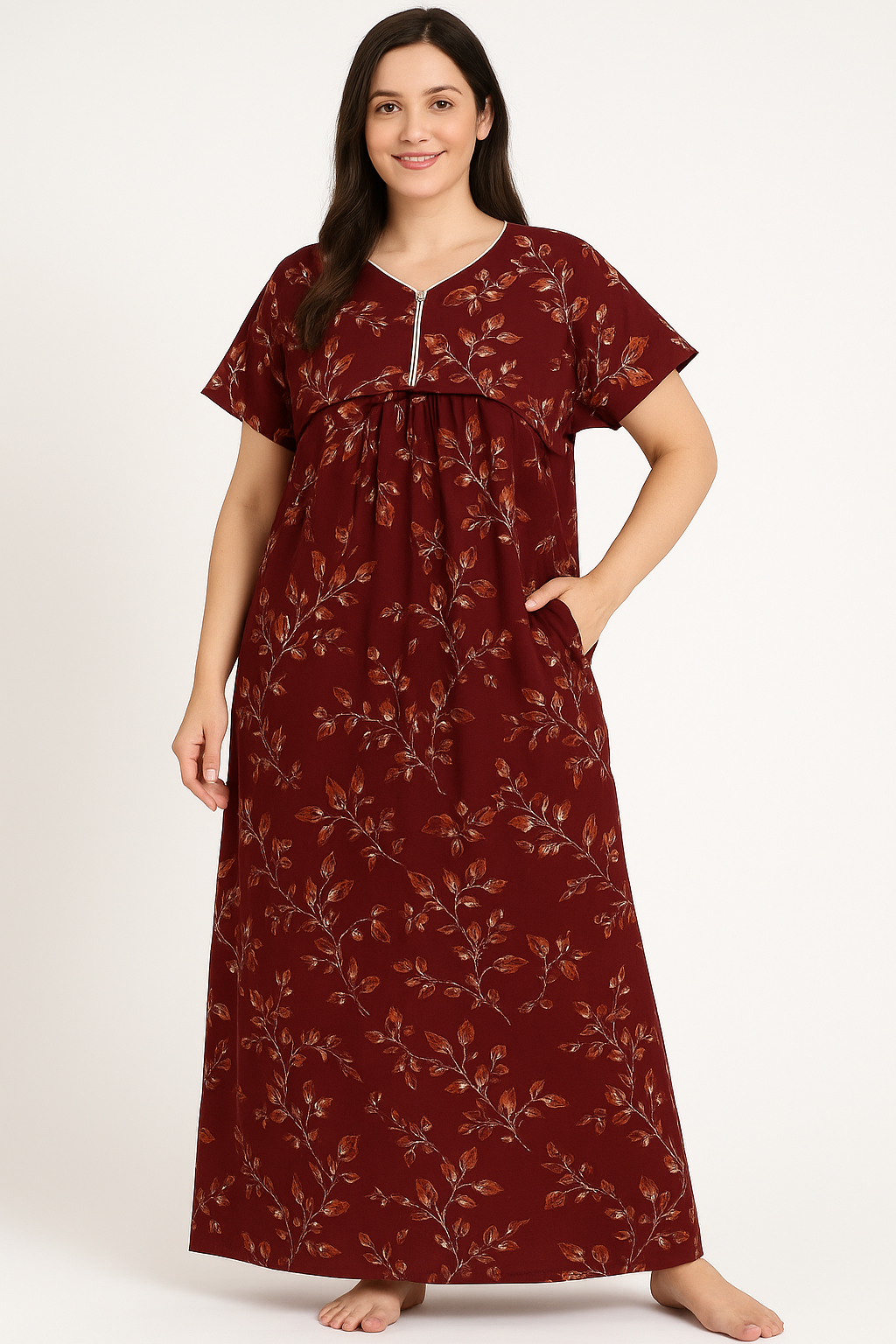 Bahumaan Pure Cotton Frock Nighty for Women with Pocket Free Size | Maxi Dress for Women Cotton | Night Dress for Woman Gown | Cotton Nighty for Women Stylish