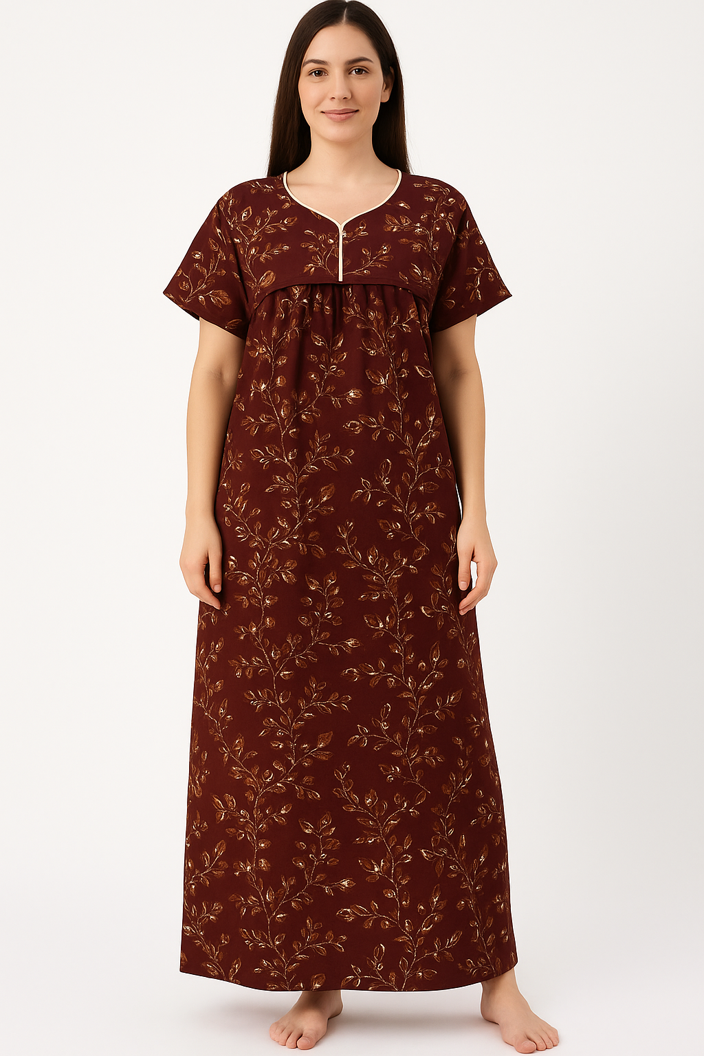 Bahumaan Pure Cotton Frock Nighty for Women with Pocket Free Size | Maxi Dress for Women Cotton | Night Dress for Woman Gown | Cotton Nighty for Women Stylish