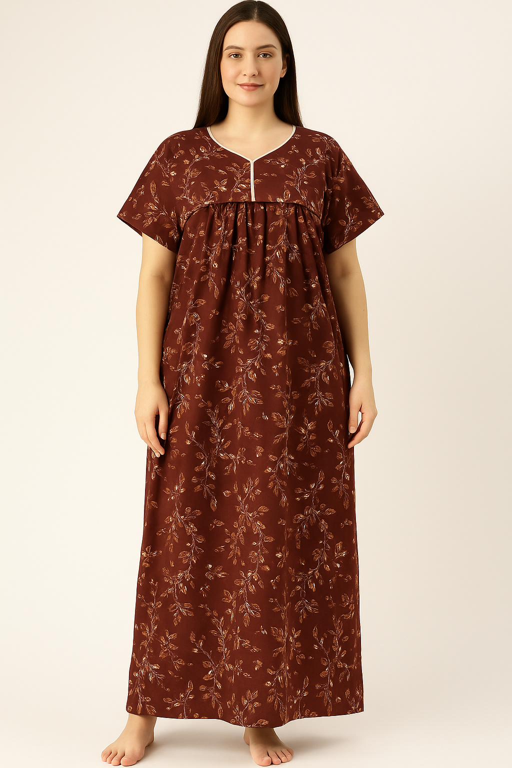 Bahumaan Pure Cotton Frock Nighty for Women with Pocket Free Size | Maxi Dress for Women Cotton | Night Dress for Woman Gown | Cotton Nighty for Women Stylish