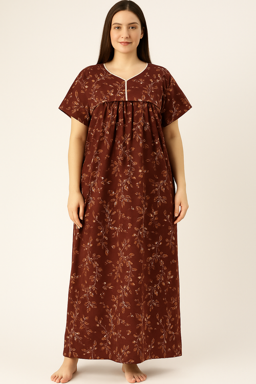 Bahumaan Pure Cotton Frock Nighty for Women with Pocket Free Size | Maxi Dress for Women Cotton | Night Dress for Woman Gown | Cotton Nighty for Women Stylish