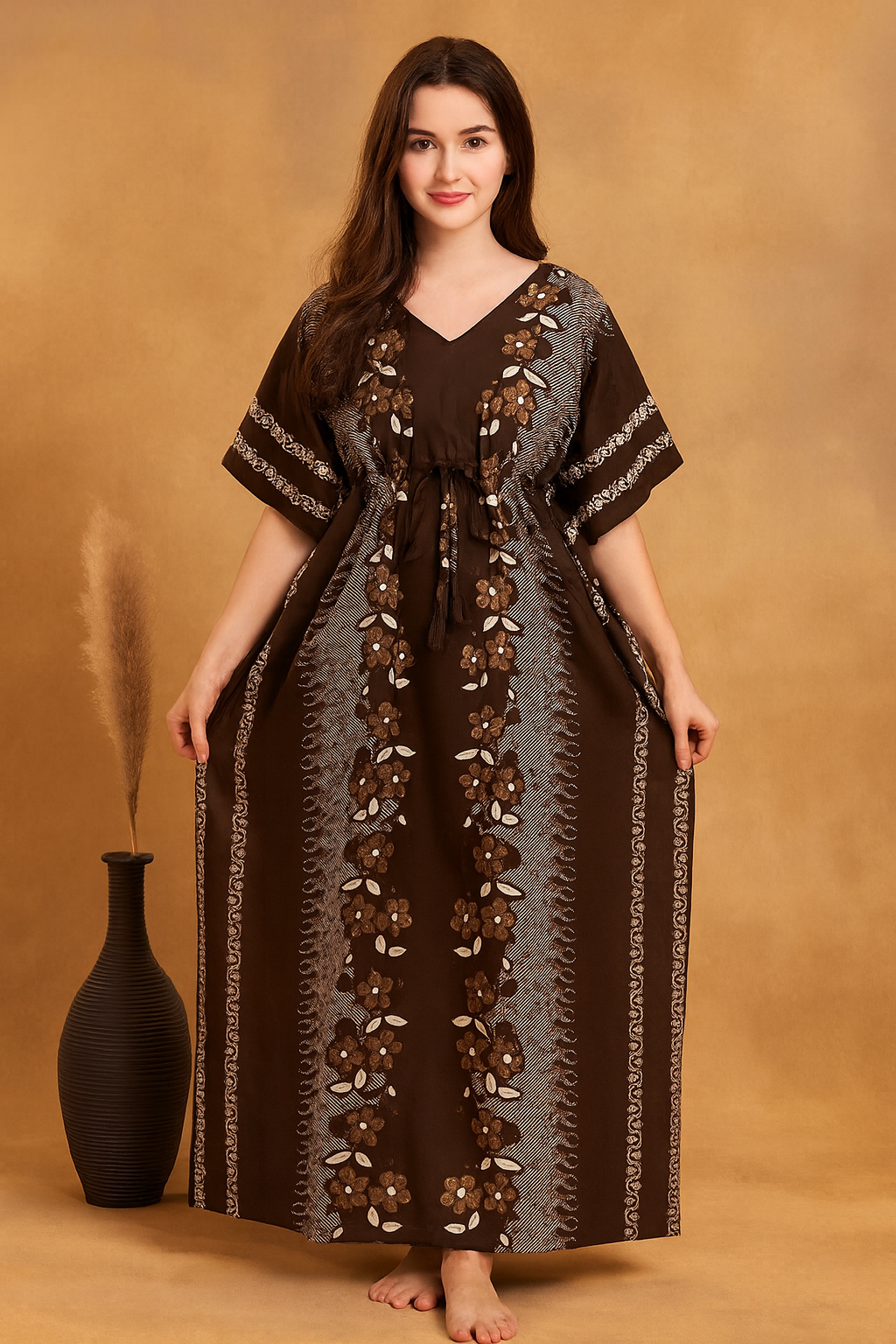 Bahumaan Pure Cotton Kaftan Nighty for Women | Kaftan Maxi for Women | Kaftan Night Gowns for Women | Cotton Nighty for Women Stylish