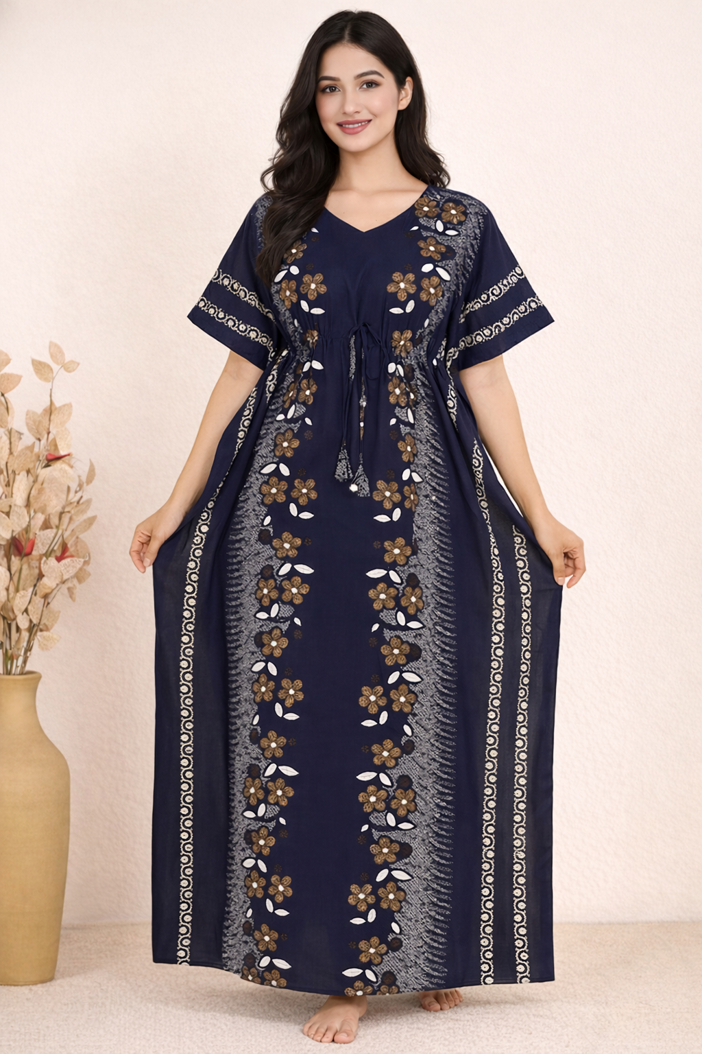 Bahumaan Pure Cotton Kaftan Nighty for Women | Kaftan Maxi for Women | Kaftan Night Gowns for Women | Cotton Nighty for Women Stylish