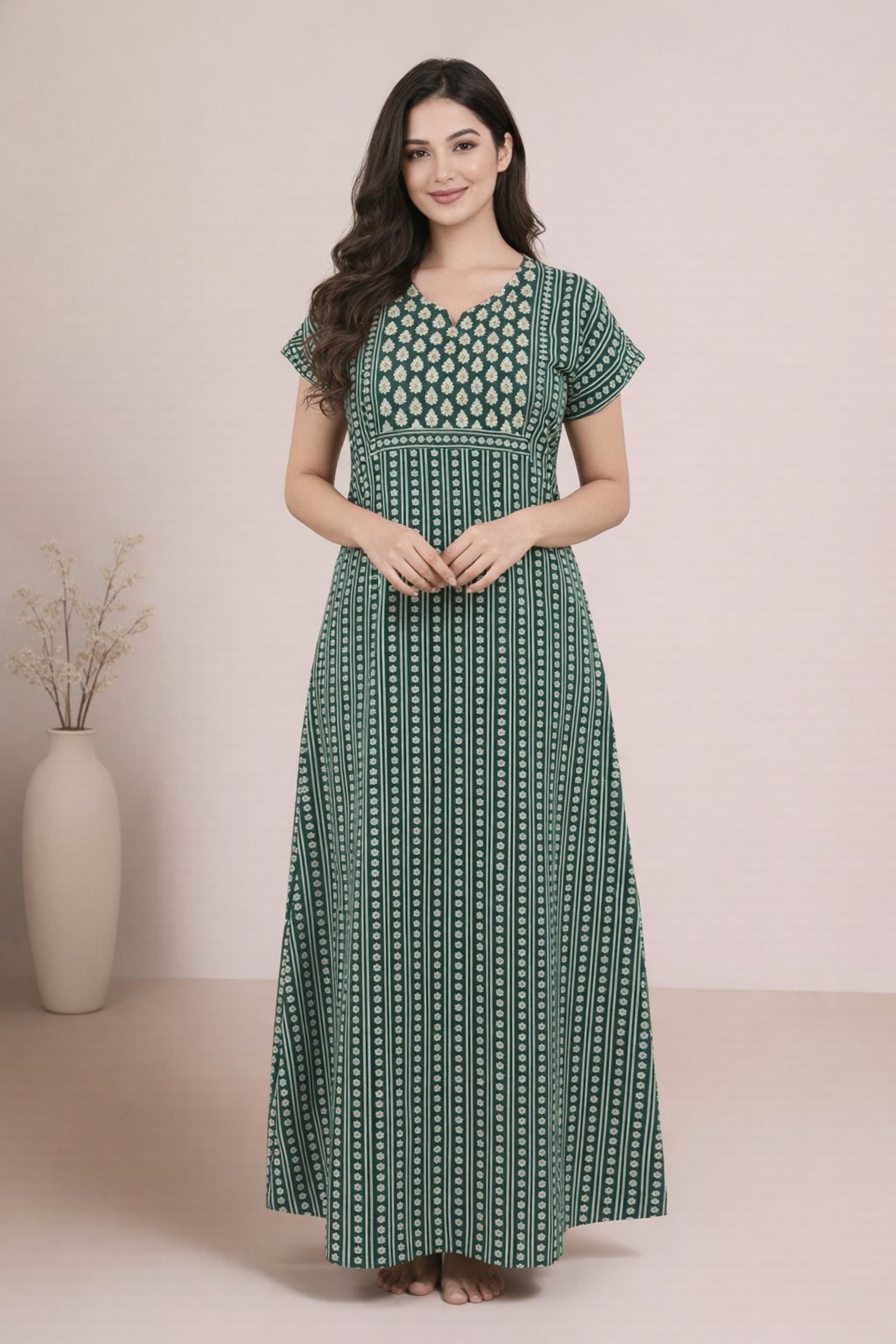 Bahumaan Pure Cotton Nighty for Woman | Floral Gown for Women Nightwear with Pocket | Cotton Nighty for Women Stylish | Perfect for Daily Comfort | Maxi Women