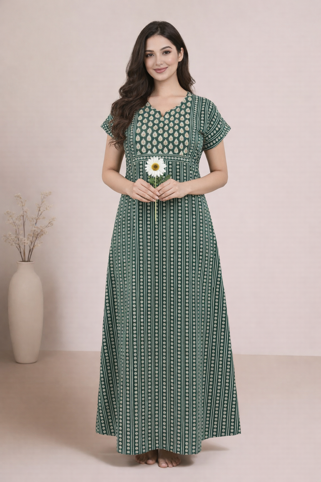 Bahumaan Pure Cotton Nighty for Woman | Floral Gown for Women Nightwear with Pocket | Cotton Nighty for Women Stylish | Perfect for Daily Comfort | Maxi Women