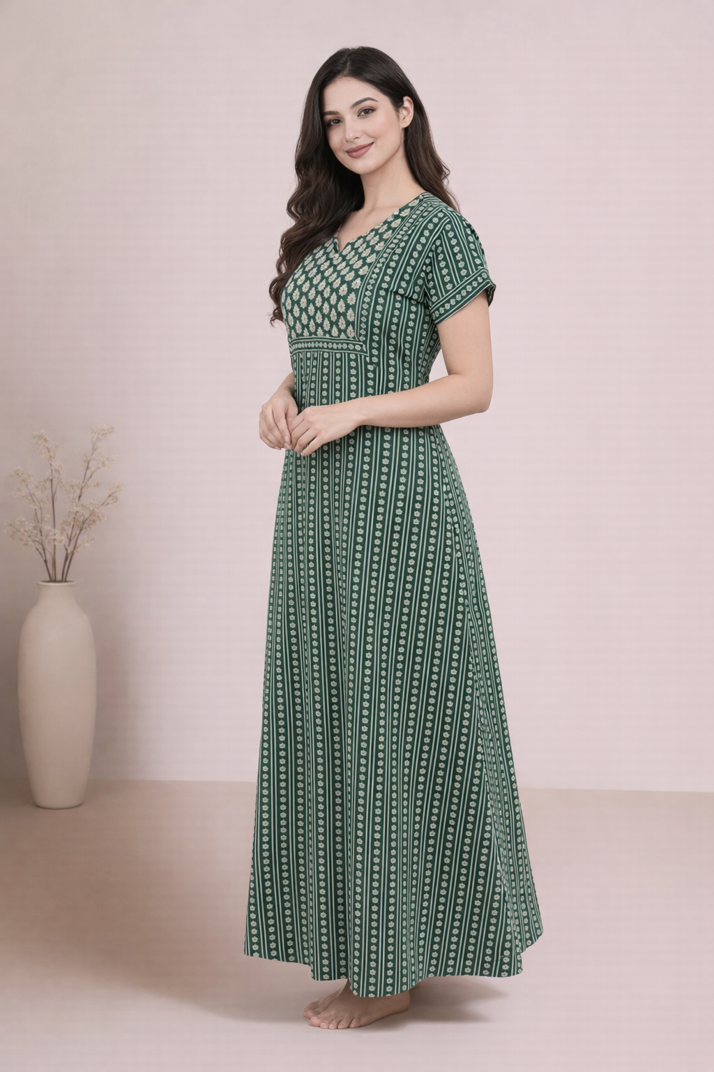 Bahumaan Pure Cotton Nighty for Woman | Floral Gown for Women Nightwear with Pocket | Cotton Nighty for Women Stylish | Perfect for Daily Comfort | Maxi Women
