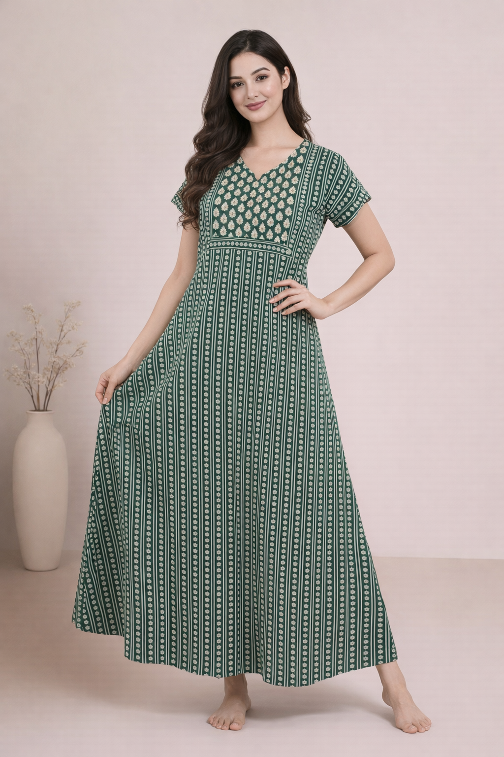 Bahumaan Pure Cotton Nighty for Woman | Floral Gown for Women Nightwear with Pocket | Cotton Nighty for Women Stylish | Perfect for Daily Comfort | Maxi Women