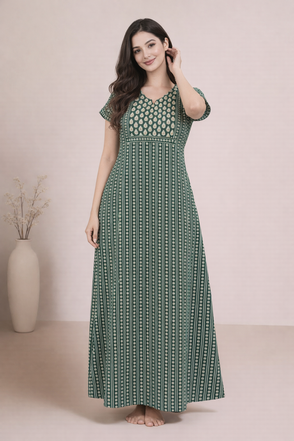 Bahumaan Pure Cotton Nighty for Woman | Floral Gown for Women Nightwear with Pocket | Cotton Nighty for Women Stylish | Perfect for Daily Comfort | Maxi Women